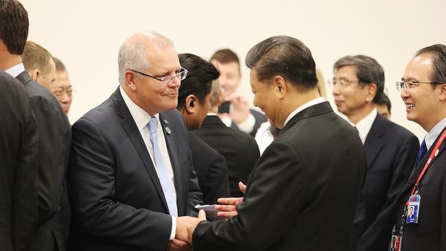 Prime Minister Scott Morrison meets with China’s President Xi Jinping during the G20 in Osaka, Japan on June 28, 2019. Picture: Adam Taylor/PMO