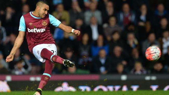 Dimitri Payet taking a trademark free kick for West Ham.