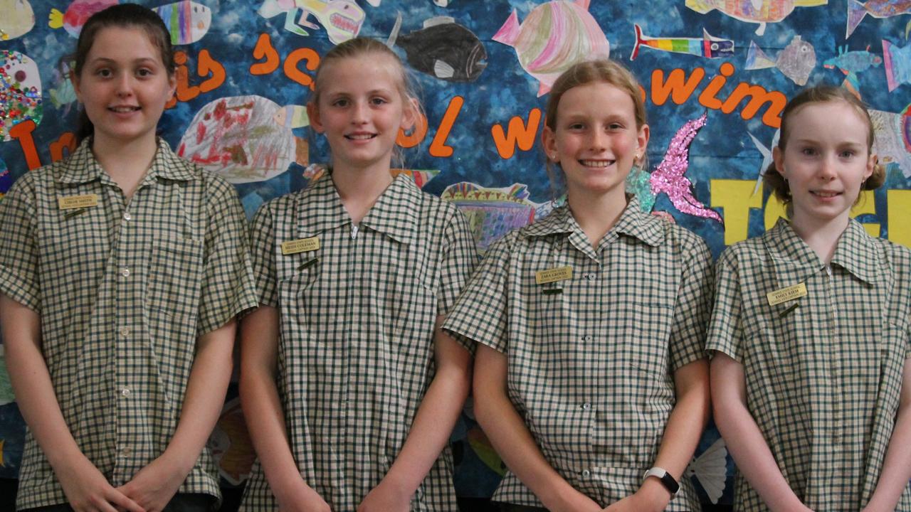 Gowrie State School students Chloe Smith, Heidi Coleman, Zara Groves and Emily Kiem were selected as the school's 2023 captains. Tuesday, March 14 2023. Picture: supplied.