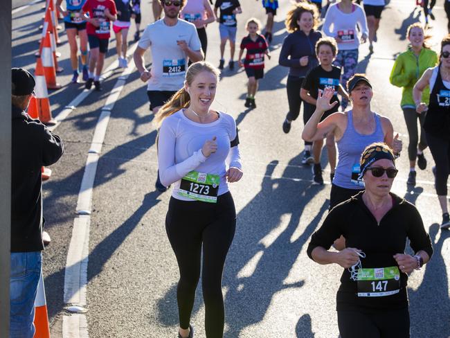 Run the Bridge Fun Run 2020 across Tasman Bridge. Picture: RICHARD JUPE