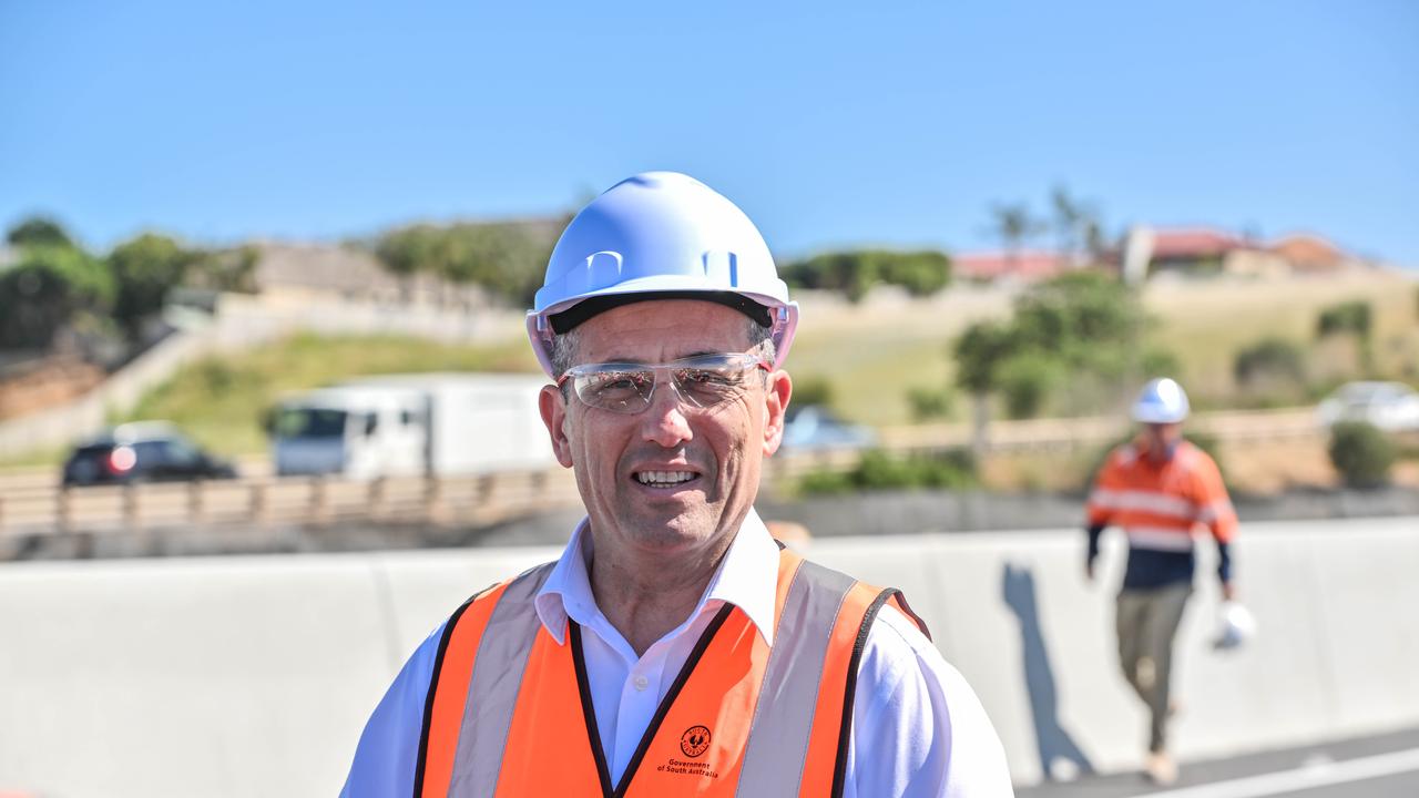 Transport Minister Tom Koutsantonis on the new Pedler Creek Bridge on Main South Rd at Seaford Heights. Picture: NCA NewsWire / Brenton Edwards