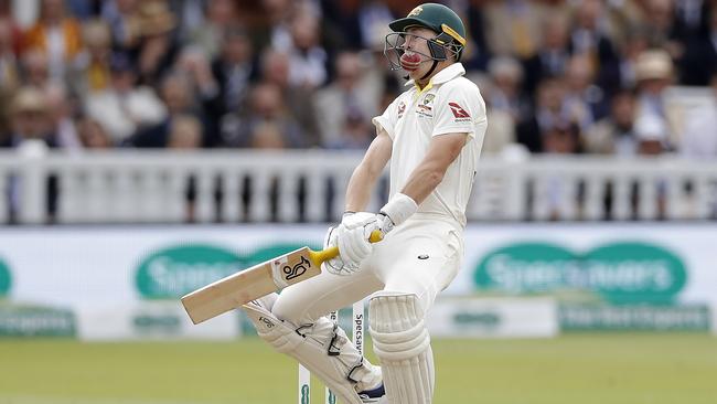 Marnus Labuschagne is struck on the helmet by a delivery from Jofra Archer at Lord’s. Picture: Getty Images