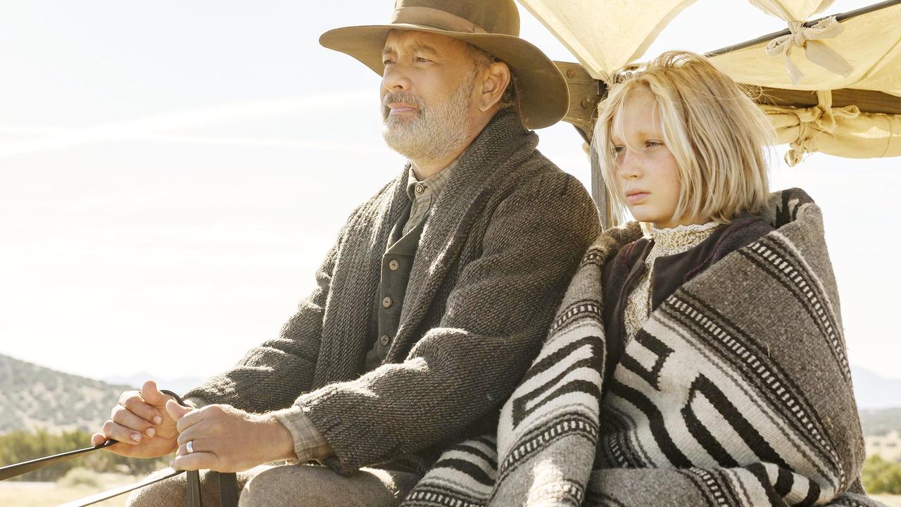 Tom Hanks, left, and Helena Zengel appear in News Of The World. Picture: AP