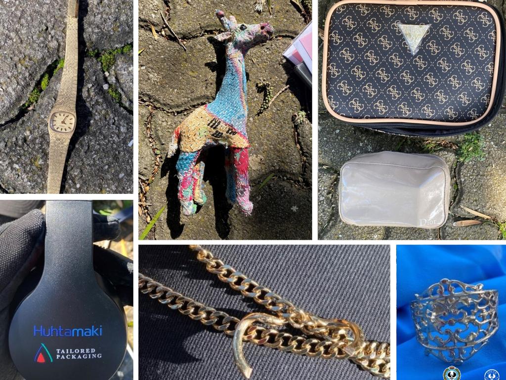 Property found in the possession of a 44-year-old man who allegedly confronted a teenager in a northern-suburbs break-in. Picture: SAPOL