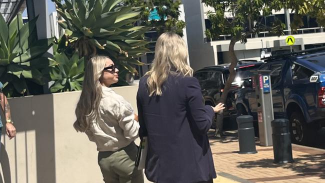 Marlette Le Feuvre (left) leaving the Southport courthouse with lawyer Jamiee-Lee Jessop.