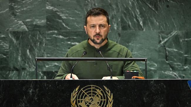 Volodymyr Zelensky at UN on Tuesday. Picture: AFP