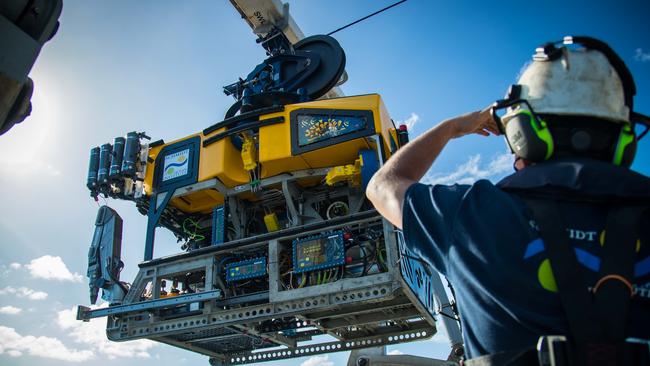 A remotely operated robot about to be deployed on a new coral reef, discovered off Cape York.