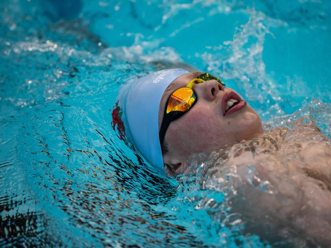 Portraits of Brendan Holden, 11, who has just won three silver medals for NSW at the School Sport Australia Swimming Championships held in Hobart. Brendan was pictured during a training session on 31st August 2018 at Epping Aquatic and Leisure Centre. (AAP Image / Julian Andrews).