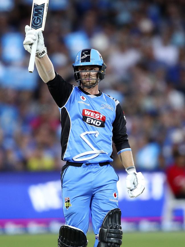 Travis Head acknowledges his half-century. Picture: Sarah Reed