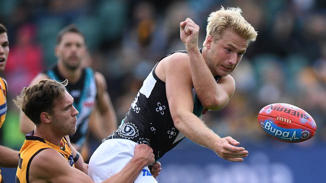 Ruck/forward Billy Frampton is also out of contract at Port Adelaide at the end of the 2019 season. Picture: AAP/Julian Smith