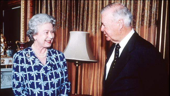 Queen Elizabeth and William Deane in a scene from the TV show A Mirror to the People in August, 2000.