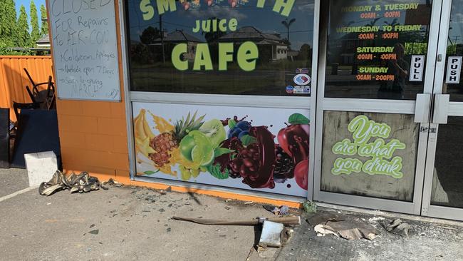 Damage from the fire on the day after the fire at the southside Smoooth Juice cafe. Picture: Pamela McKay