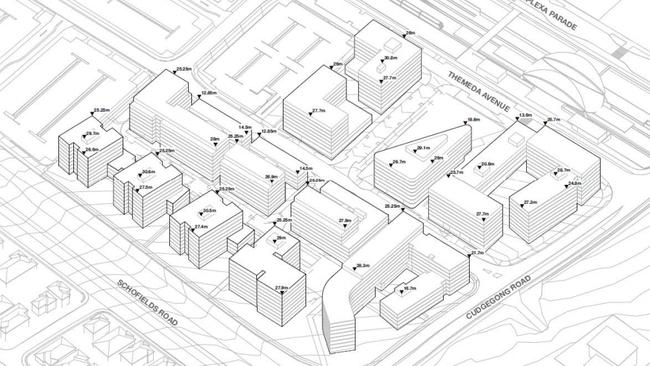 Building heights will range from two to eight stories.