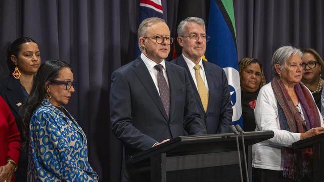 Anthony Albanese and the Referendum Working Group members after the Constitution Alteration passed in the Senate. Picture: Martin Ollman