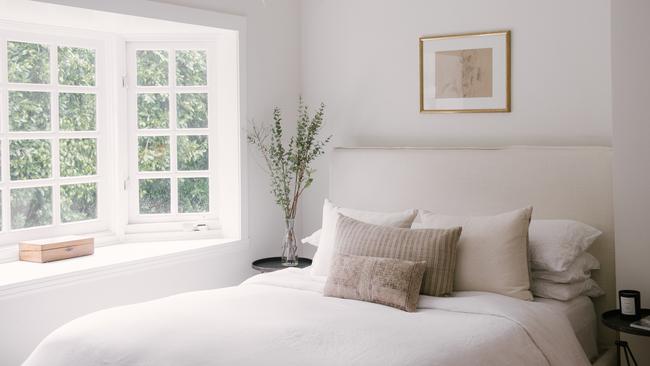 Neutral colours in this bedroom inspire elegance. Picture: Jenni Kayne