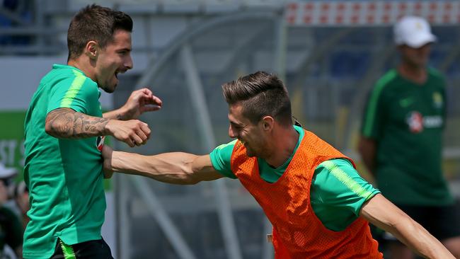 Strikers including Jamie Maclaren (left) and Tomi Juric will be looking to lead the line for Australia from now on. Picture: Toby Zerna