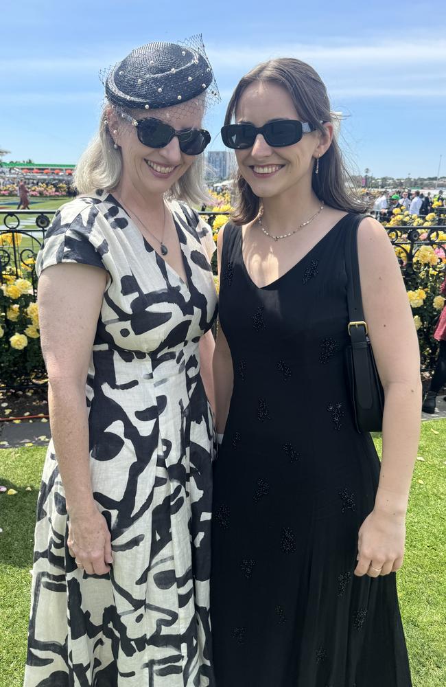 Maria and Elaine Irons at Flemington for Derby Day on November 2, 2024. Picture: Phillippa Butt