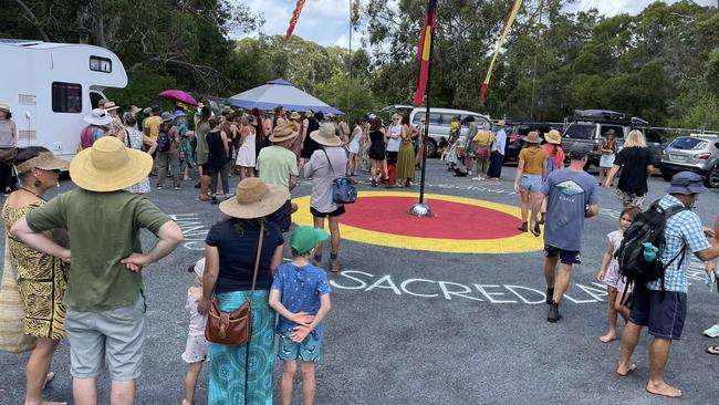 Protesters in March 2024 at the Wallum development at Brunswick Heads. Picture: Sandra Lundberg