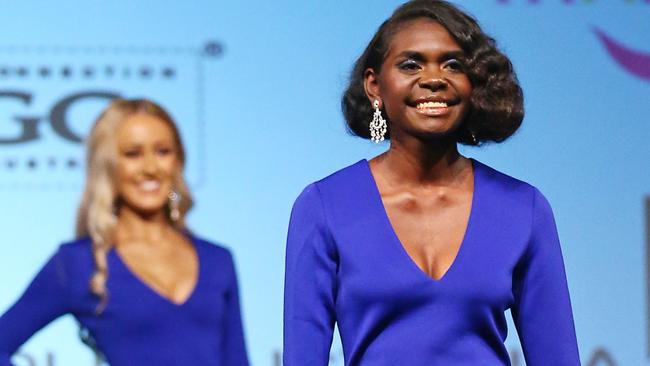 Territorian Magnolia Maymuru walks the runway during the Miss World Australia 2016 National Final at Crown Palladium. PICTURE: Getty Images