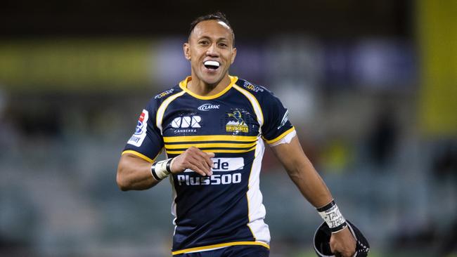 Christian Lealiifano of the Brumbies is all smiles at GIO Stadium in Canberra.