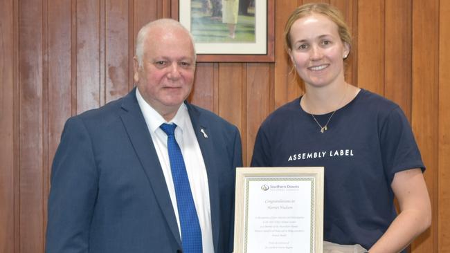 Southern Downs Mayor Vic Pennisi with Warwick Olympian Harriet Hudson. Picture: SDRC / contributed