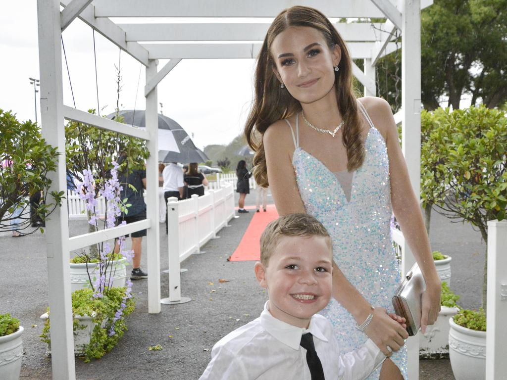 Maddi Blonski is partnered by Oscar Taylor at Wilsonton State High School formal at Clifford Park Racecourse, Wednesday, November 13, 2024. Picture: Tom Gillespie