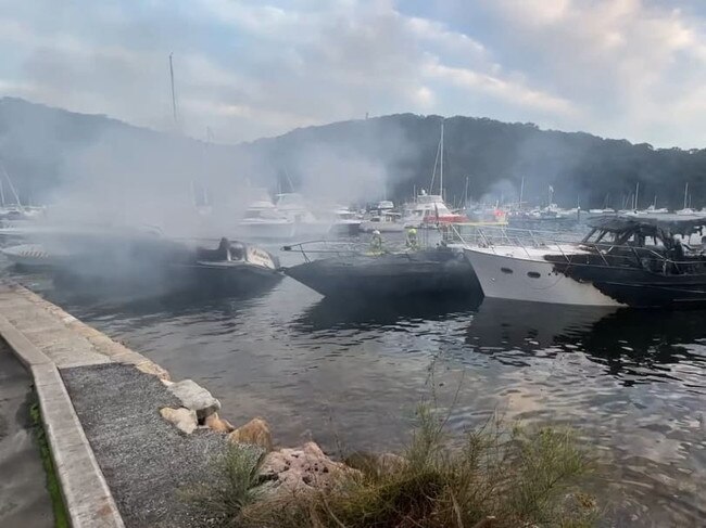 Photos of the Church Point marina fire. Photos: Fire and Rescue NSW.