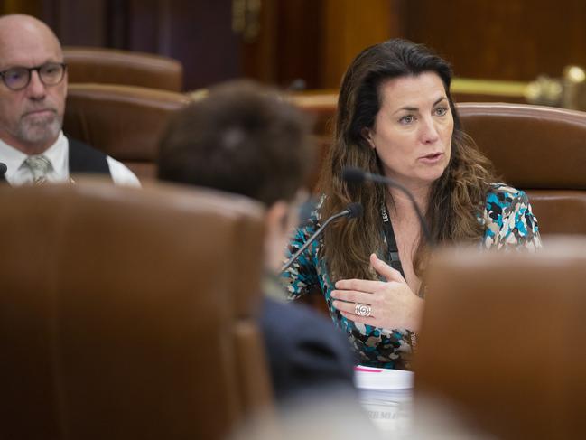 Meg Webb questions Minister for Housing Roger Jaensch. Government estimates for Thursday. Picture: RICHARD JUPE