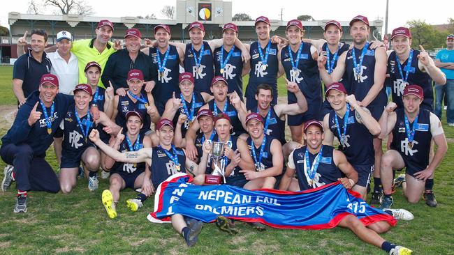 Rosebud shows off the 2015 Nepean Football League premiership trophy and flag. Picture: David Trend
