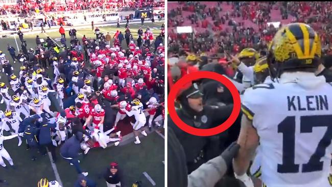 Cameras captured the pepper spray moment. Photo: Twitter, Fox College Football.