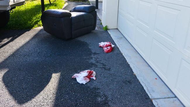 Bloodied towels at the scene of the life-or-death tussle in Littlehampton. Picture: Brenton Edwards/AAP