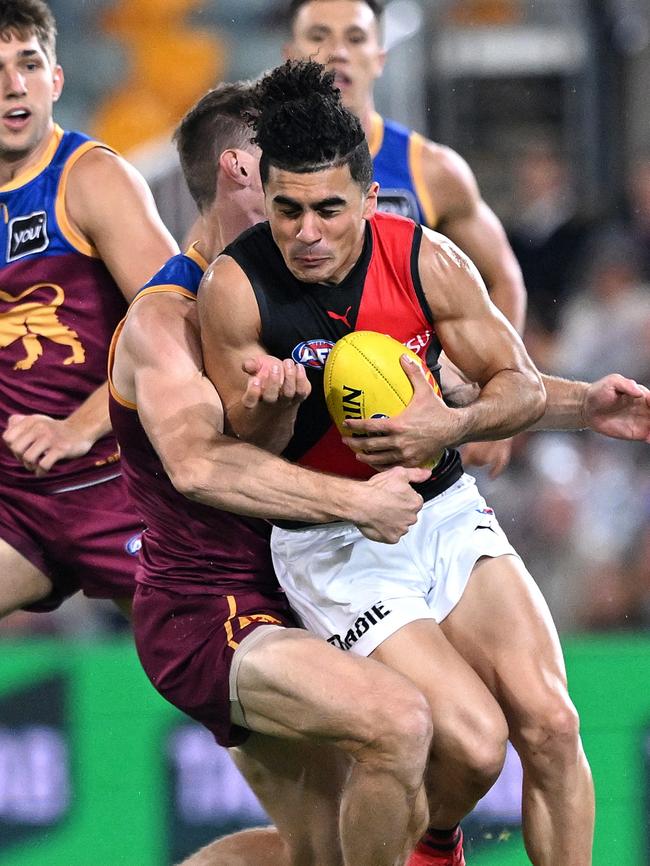 Isaac Kako gets wrapped up. Picture: Bradley Kanaris/Getty Images