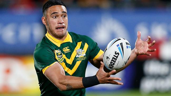 Valentine Holmes of Australia during the Trans-Tasman showdown Test match between the Australian Kangaroos and the New Zealand Kiwis at Mt Smart Stadium in Auckland, Saturday, 13 October 2018. (AAP Image/David Rowland) NO ARCHIVING, EDITORIAL USE ONLY