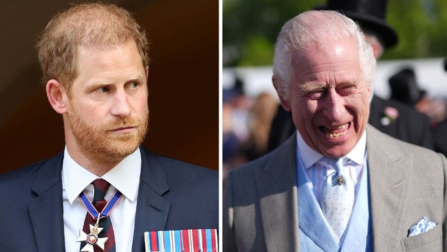 Prince Harry on Wednesday, and King Charles enjoys his garden party at Buckingham Palace. Picture: Getty