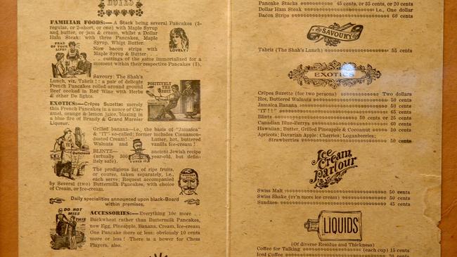 An early menu from the Original Pancake Kitchen. Picture: Mike Burton