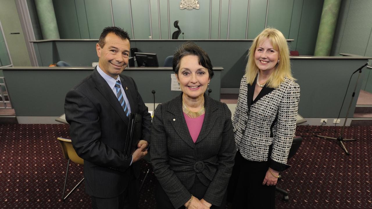 From the archive: Minister for Women Pru Goward (centre), Legal Aid Solicitor Patricia Lyden and Member for Strathfield Charles Casuscelli in 2013.