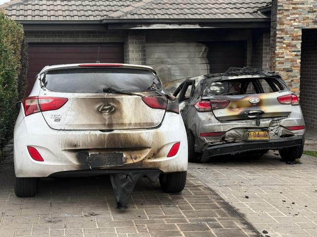 Firefighters extinguished the blaze but the cars were destroyed. Picture: Aymon Bertah