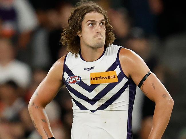 MELBOURNE, AUSTRALIA - MARCH 19: Luke Jackson of the Dockers looks dejected after a loss during the 2023 AFL Round 01 match between the St Kilda Saints and the Fremantle Dockers at Marvel Stadium on March 19, 2023 in Melbourne, Australia. (Photo by Michael Willson/AFL Photos via Getty Images)