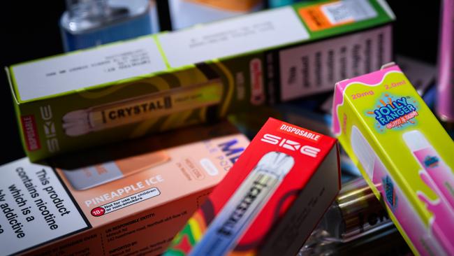 LONDON, ENGLAND - JANUARY 29: In this photo illustration, a selection of disposable vapes with bright and colourful packaging are seen, on January 29, 2024 in London, England. Rishi Sunak announces a ban on disposable vapes in the UK as part of government plans to tackle the rise in youth vaping and protect children's health. (Photo by Leon Neal/Getty Images)