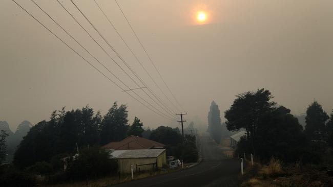 Smoke at Geeveston from the Tahune fire early todday. Picture: CHRIS KIDD