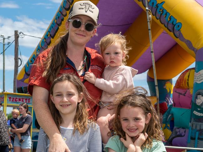 Mum, Jess with Isla, Emmelyn and Kinsley, from Kyogle at the Kyogle Show. Jess owns Country Folk in Kyogle and has a stand onsite. Picture: Cath Piltz