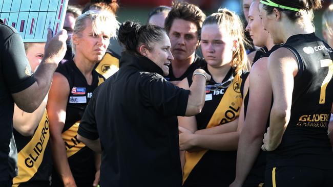 Narelle Smith coaching Glenelg’s SANFLW last year. Picture Dean Martin.