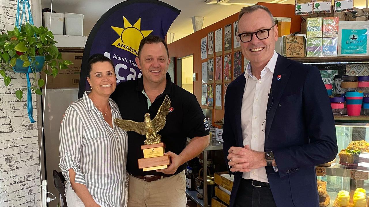 Domino's franchisees from the Sunshine Coast, David and Melissa Burness, pictured when they won Domino's Pizza Enterprise’s most prestigious award – the Global Leadership Eagle.