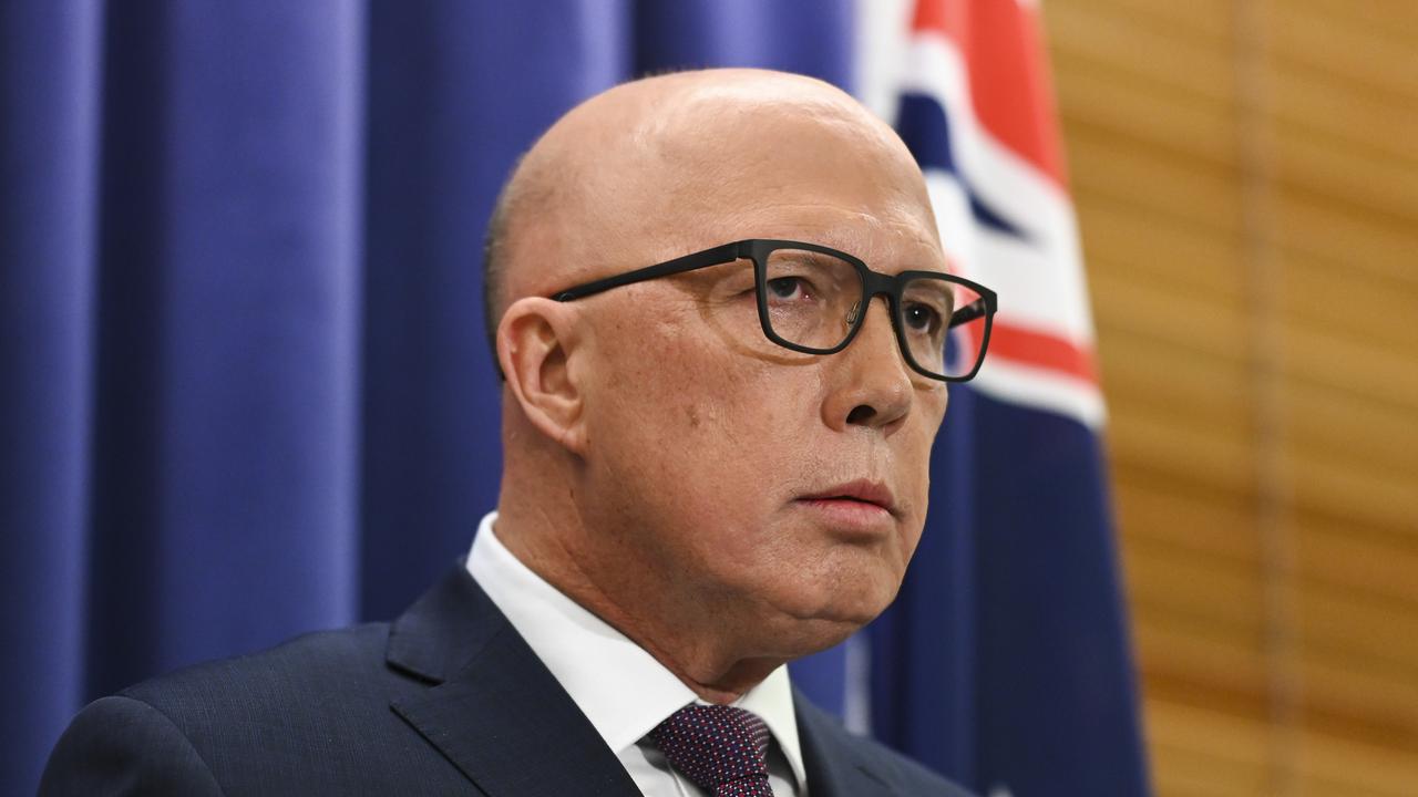 Opposition Leader Peter Dutton says Australians are seeing ‘weakness’ from the Prime Minister on the expanding conflict in the Middle East. Picture: NewsWire / Martin Ollman