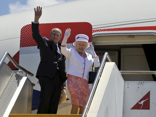 Queen Elizabeth II and The Duke of Edinburgh Prince Philip depart Perth for London following a visit to open the Commonwealth Heads of Government Meeting on October 29, 2011.