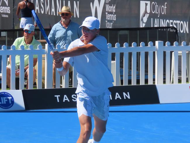 Cruz Hewitt in action earlier this week at the Launceston International. The son of Lleyton is through to Sunday's final. Picture: Jon Tuxworth