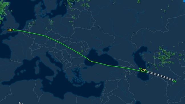 The pilot performed a 180-degree turn to land in Azerbaijan. Picture: FlightAware