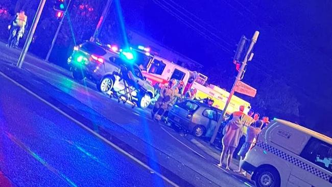 Emergency services were called to the incident at the intersection of Government Rd and Central St in Labrador around 9.35pm on Wednesday. Photo: Catherine Jane/Facebook
