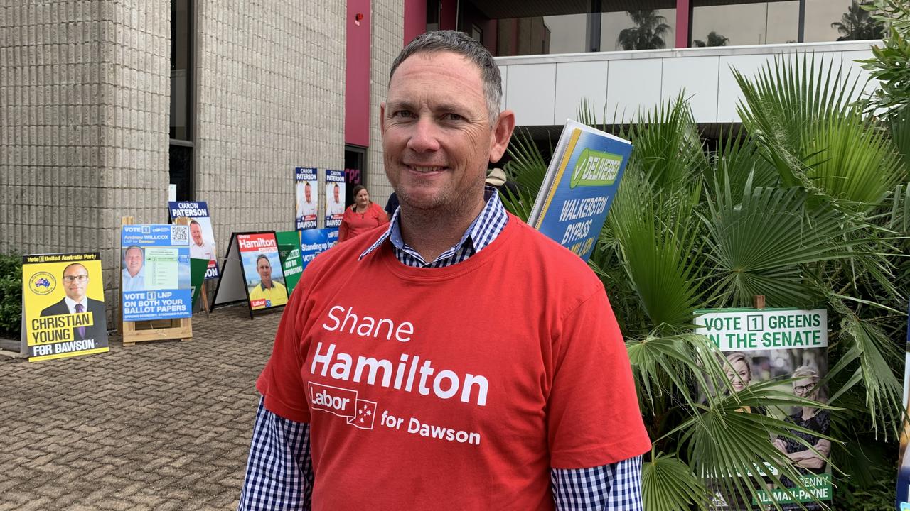 Based on exit polling, Dawson Labor candidate Shane Hamilton looks to have increased Labor's primary vote in the electorate compared to 2019. In this photo, Mr Hamilton stands at the Mercury House pre-poll booth in Mackay on May 18. Picture: Duncan Evans