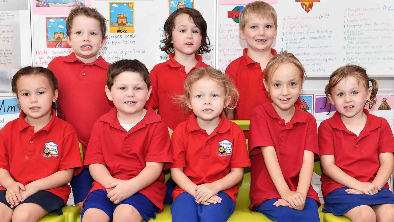 My First Year: Glenwood State School Preps. (back) Grace, Arlo, Declan. (front) Zayda, Axel, Kyah, Macey, Nevaeh. Picture: Patrick Woods.